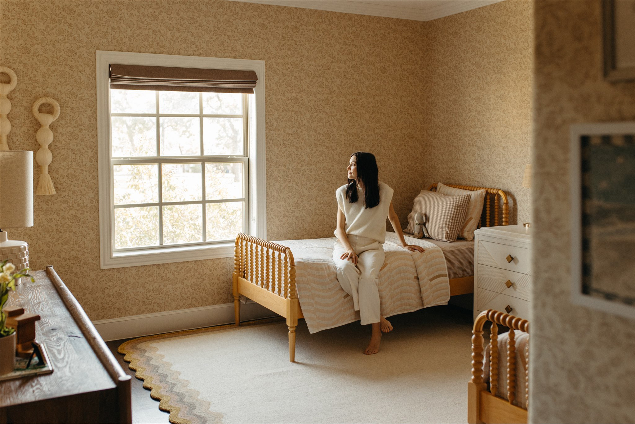 Girls room with floral wallpaper and Jenny Lind bed sets 🤍

#LTKHome #LTKFamily #LTKKids