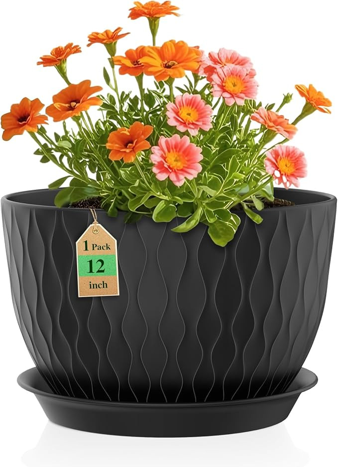 WSMKSZ 12 Inch Large Plant Pots for Indoor or Outdoor Plants, Wide Water Ripples Flower Pots with... | Amazon (US)