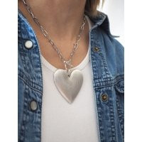 Link Chain Finger Print Silver Heart Statement Necklace, Oversized Heart Necklace, Big Gold Big | Etsy (US)