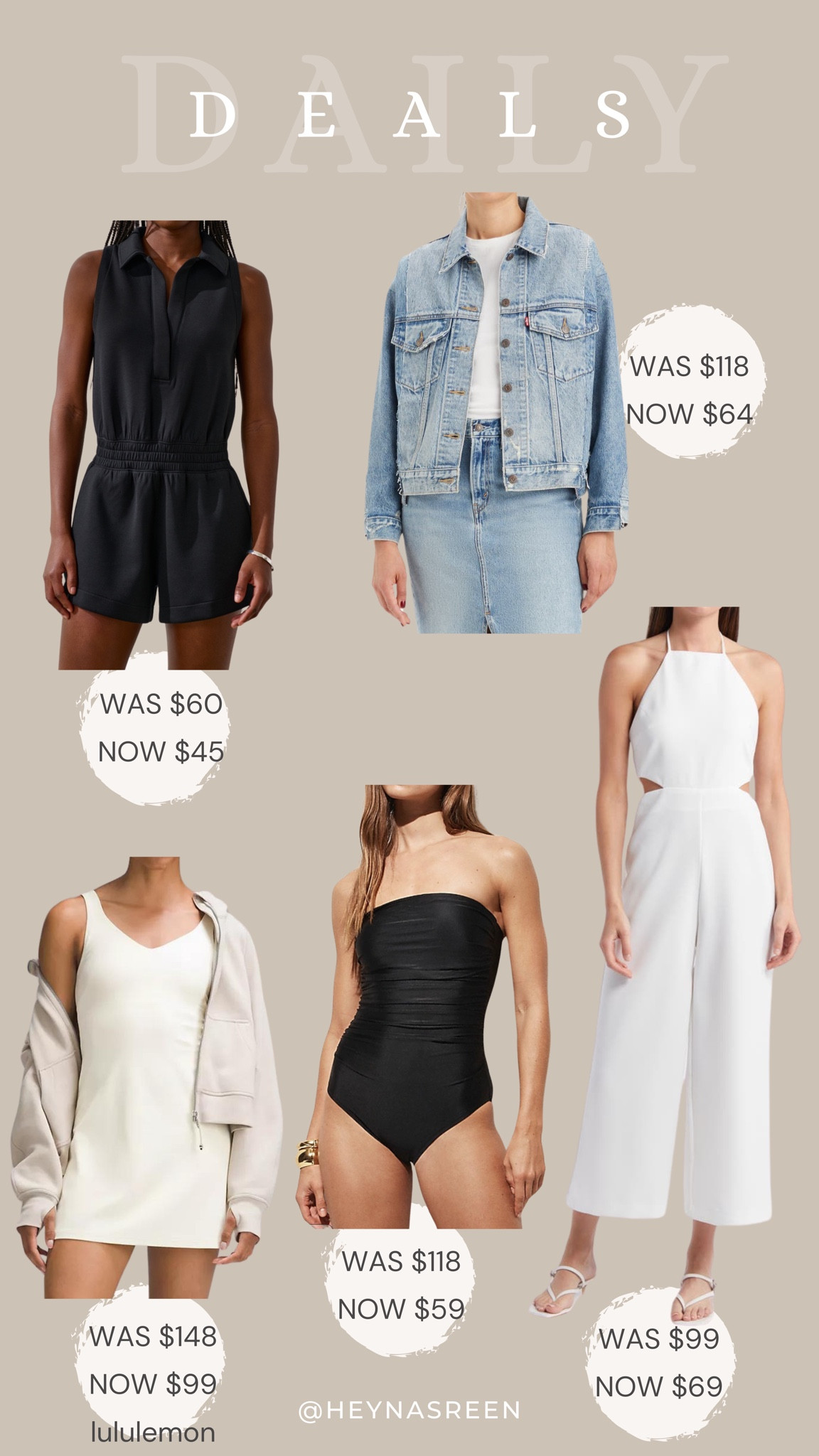 Daily deals on Abercrombie YPB romper, Levi’s denim jacket, Mango jumpsuit, J.Crew bathing suit, lululemon align dress 

#LTKSaleAlert
