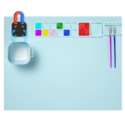 Silicone Craft Mat, 20"x16" Silicone Painting Mat with Cup, Nonstick Silicone Sheet for Resin Jewelry Casting, Creator Silicone Mat for Art, DIY, Drawing, Clay and Play Doh (Blue) | Amazon (US)