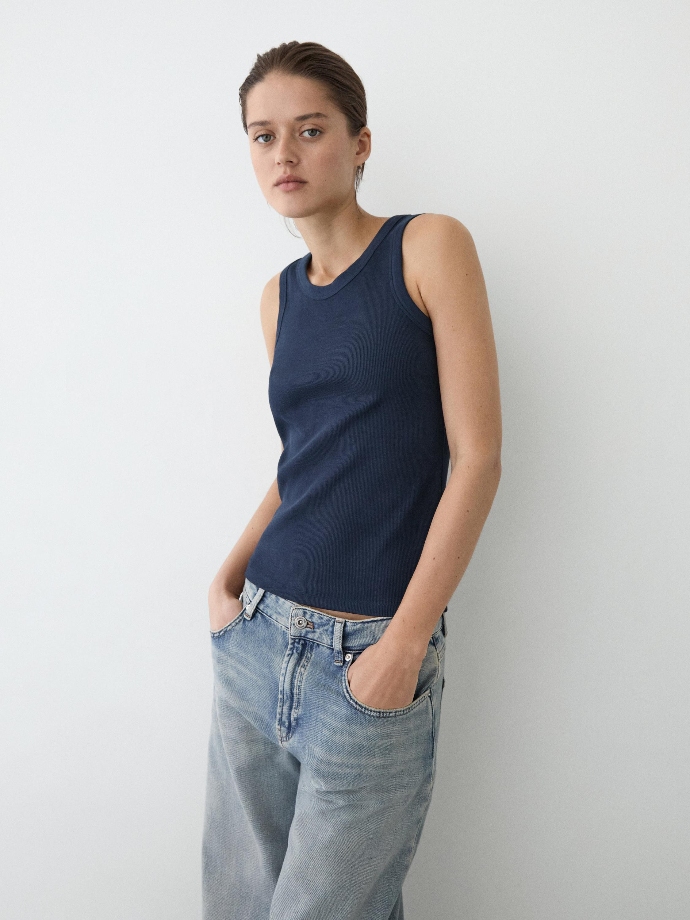 Cotton blend halter top | Massimo Dutti UK