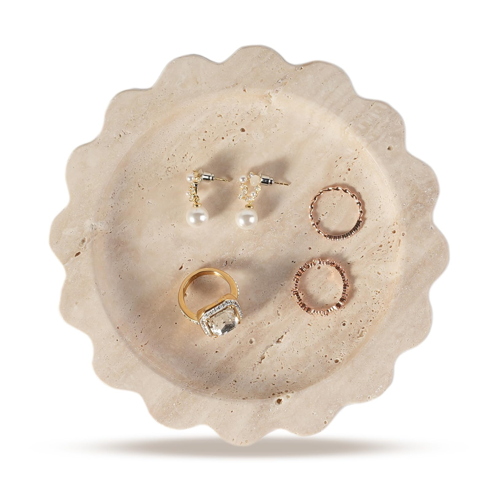 Koville 5.51" Travertine Tray, Round Stone Jewelry Dish for Ring Necklace Earring Perfume, Natura... | Amazon (US)