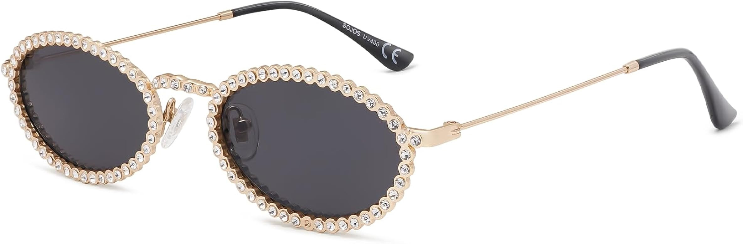 SOJOS Trendy Oval Rhinestone Sunglasses for Women 90s Styles Bling Hippie Sun Glasses Small Face ... | Amazon (US)