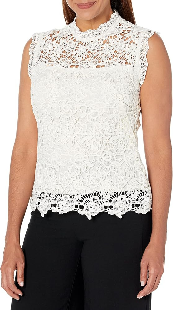 Nanette Nanette Lepore Women's Sleeveless Mockneck Embroidered Lace Top with Exposed Zipper | Amazon (US)