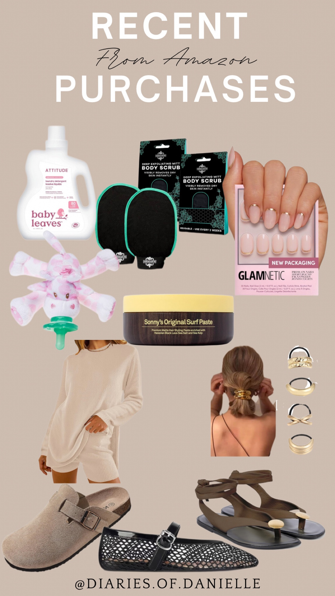 Recent random Amazon purchases! 🛒

1. Attitude Baby Laundry Detergent- I’ve been trying to buy some cleaner products especially for the kids
2. Exfoliating Mitts- I just started trying these and love!! Really get all the dead skin off 
3. Glamnetic Press On Nails- trying these out so I can skip my monthly nail salon visits 💅🏻
4. Nookums Pacifier- we’ve been using these for a long time now! Love them bc you can separate the animal from the nipple to clean 
5. Sonny’s Original Surf Paste- love this paste for the boys hair 
6. Knit two piece set- I loved this one in the sleeveless version so I had to get the long sleeve one! Nice quality for the price 
7. Gold detail hair bands- I’ve been wanting to try some different hair styles with these. I’ll keep you guys posted! 
8. Birkenstock lookalike- I wanted to give these a try to see how much I actually wear them before making the splurge
9. Mesh flats- swore I was never trying this trend and here we are! I’ll let you know how they are once I get them
10. Brown Tie Sandals- I just got these and they are so good!!! Great quality and so pretty! They’re a dupe for the Row sandals. 

#LTKStyleTip #LTKShoeCrush #LTKFindsUnder50