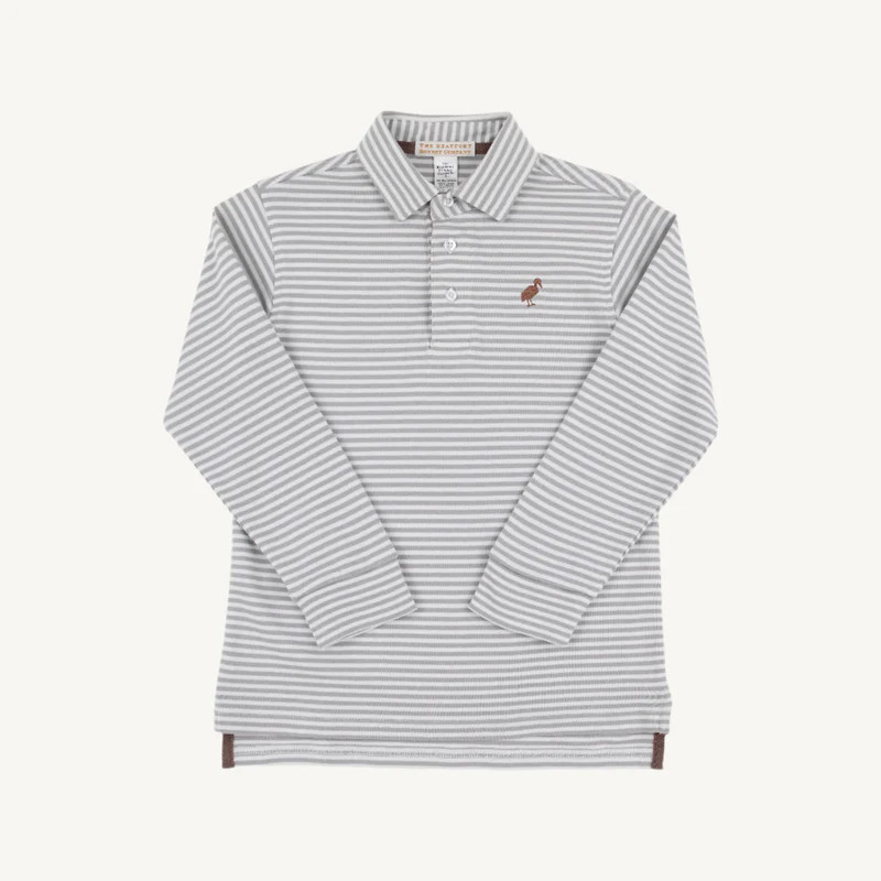 Long Sleeve Prim & Proper Polo & Onesie - Grantley Gray Stripe with Gr | The Beaufort Bonnet Company