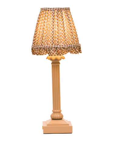 Corinthian Lacquer Rechargeable Lamp With Ruffled Pleated Shade | TJ Maxx