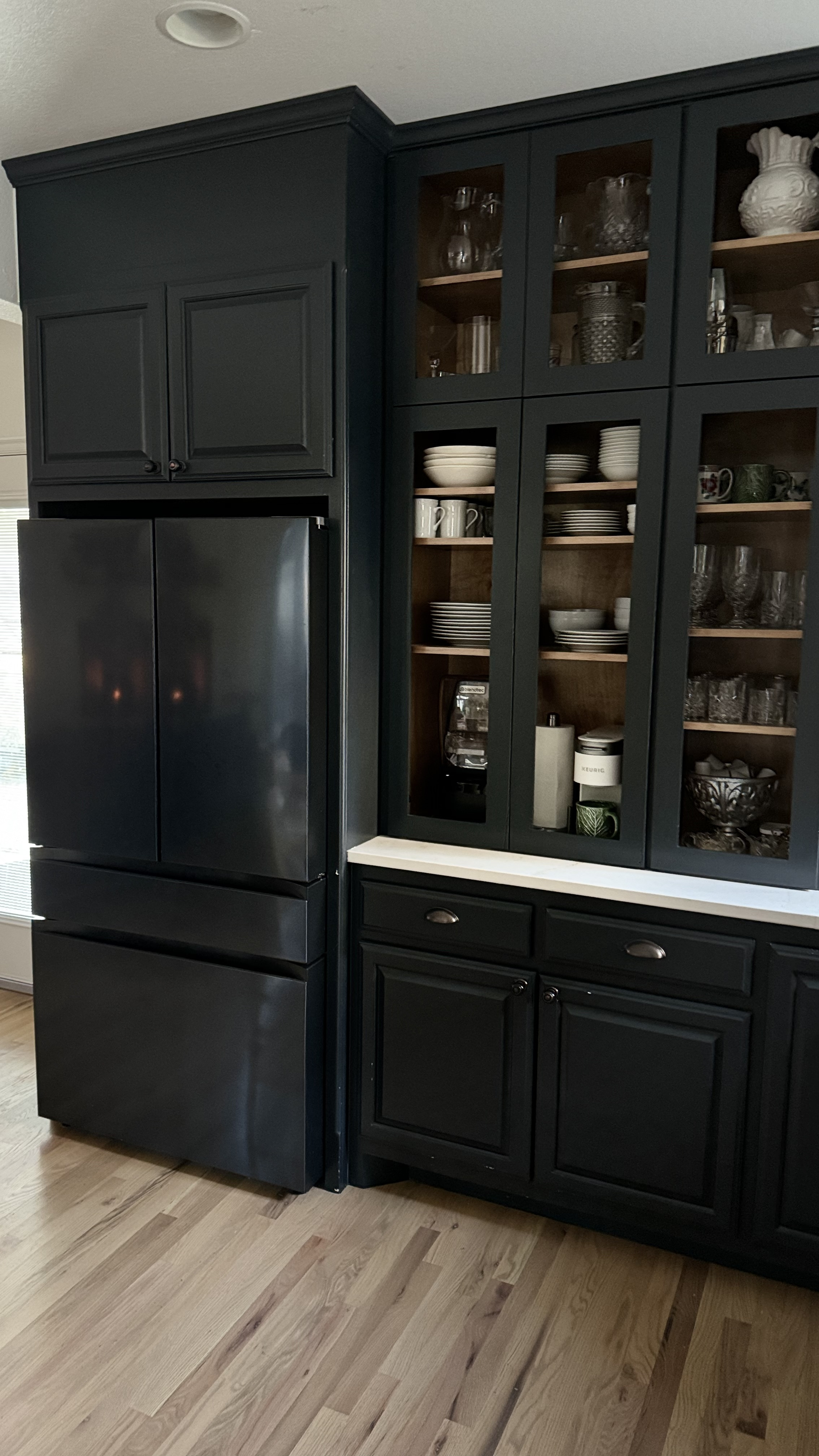 Dark dreamy blue cabinets and fridge. Samsung navy steel panels and Farrow and Ball Railings ✨ The colors match exceptionally. Customize your panels with Samsung!

Refrigerator, fridge, freezer, kitchen cabinet color, coffee station, china cabinet

#LTKHome