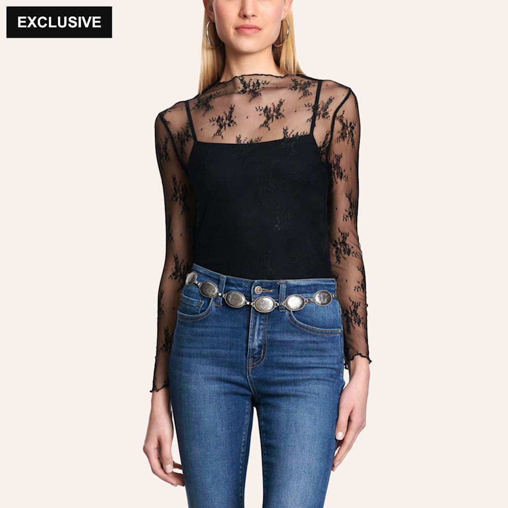 Rockin C Women's Black Lace Fine Mesh Top | Cavender's