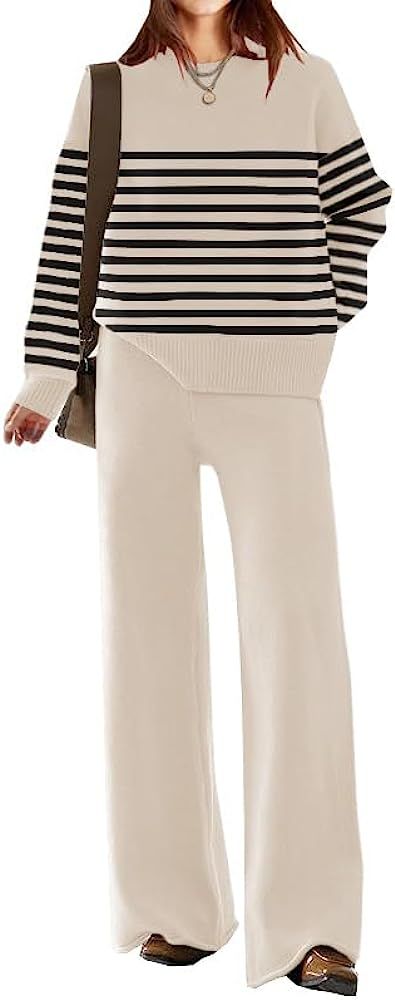 Womens Elegant Lounge Sets Knitted Sweatsuit Sets 2 Piece Outfits with Sweater Tops and Wide Leg ... | Amazon (US)