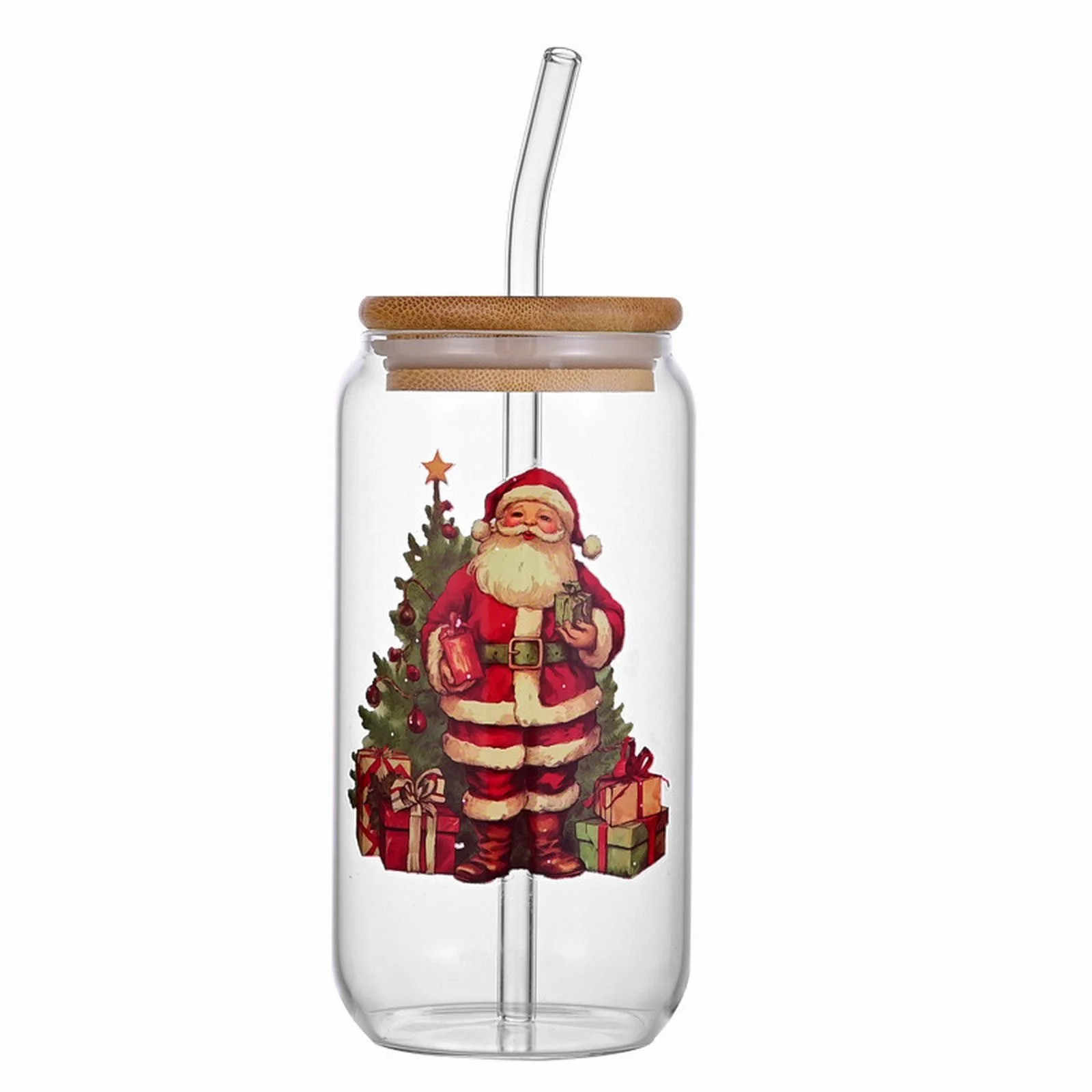 Uqiangy Christmas Glass Cups with Lids and Straws,Iced Coffee Cups with Lids, Christmas Beer Drin... | Walmart (US)