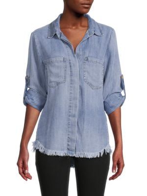 Renee C. Tab Cuff Chambray Shirt on SALE | Saks OFF 5TH | Saks Fifth Avenue OFF 5TH