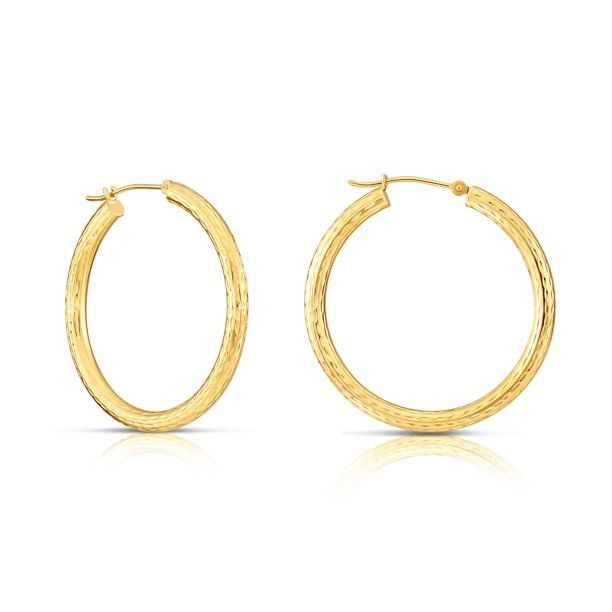 Tilo Jewelry 14k Yellow Gold Engraved Diamond-cut Round Hoop Earrings (35mm - 1.4") Women, Girls ... | Walmart (US)