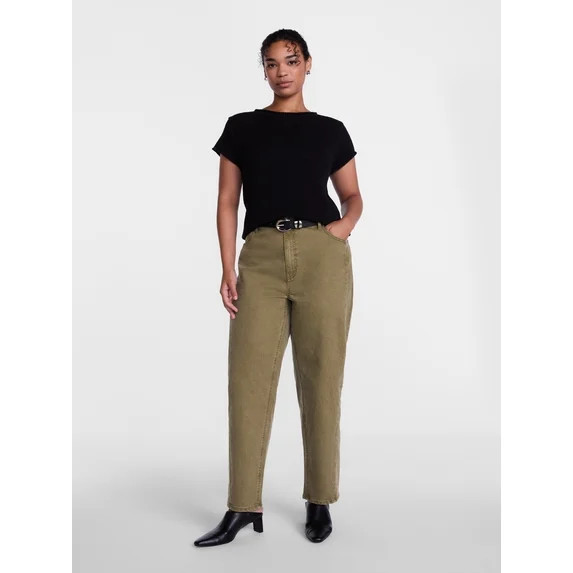 Scenario Women's and Women's Plus High Rise Barrel Jeans, 26", 28" Inseam, Sizes 0-28W | Walmart (US)