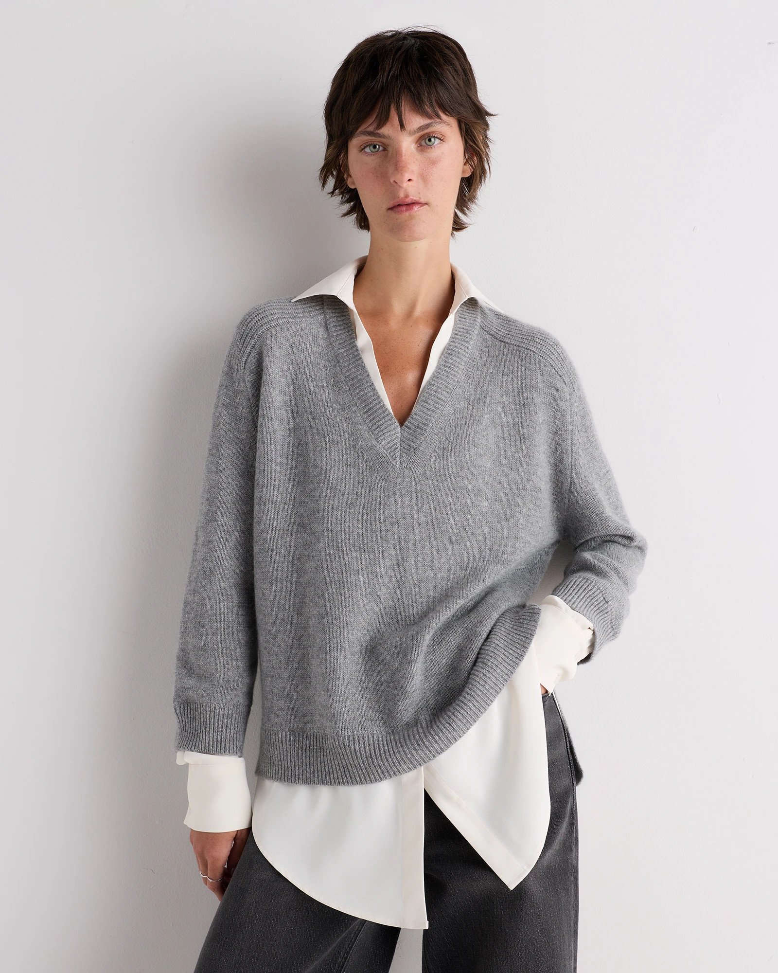 Quince | Women's 100% Mongolian Cashmere Layered V-Neck Sweater in Ivory, Size XL | Quince