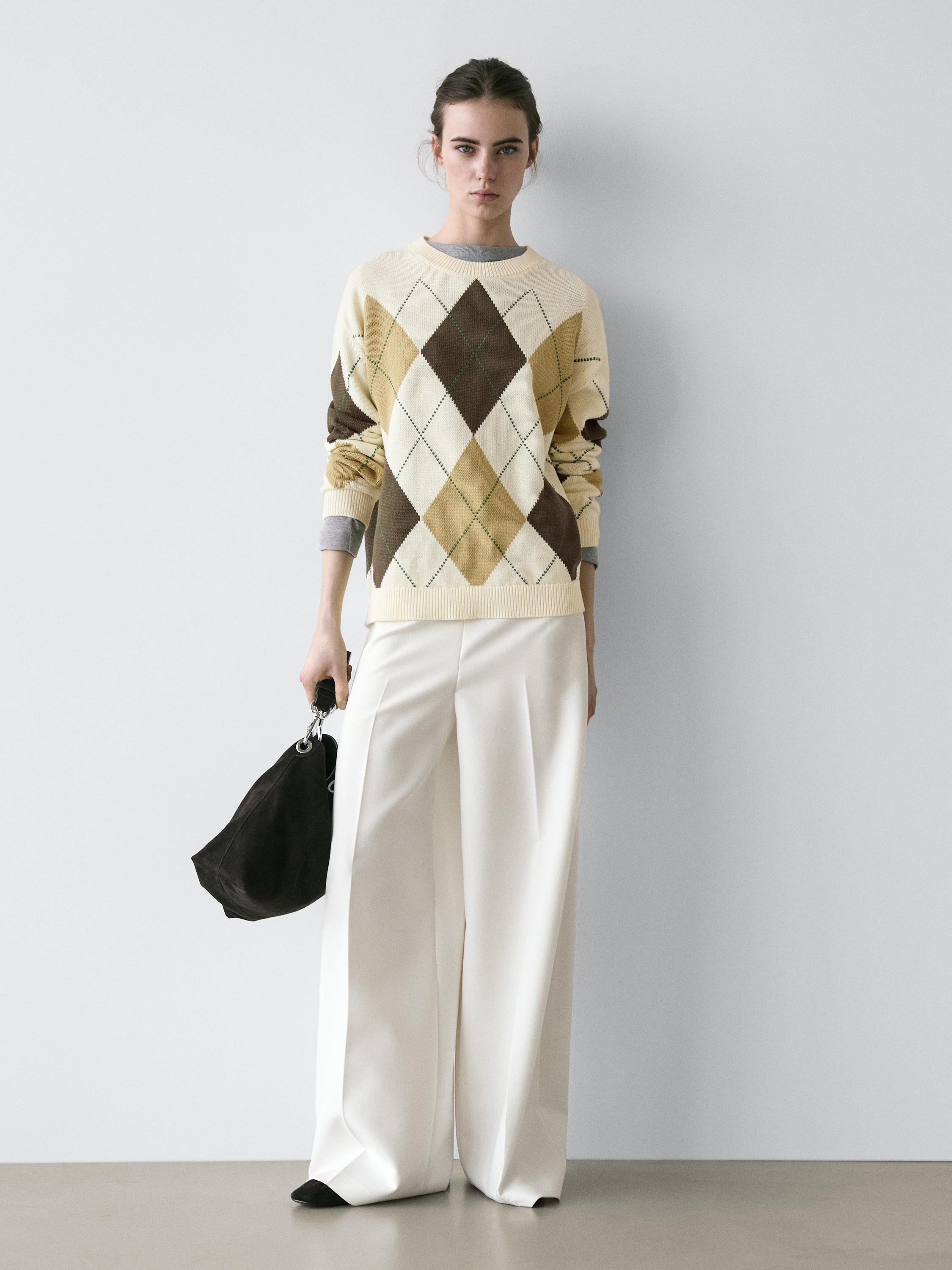 Strickpullover mit Rautenmuster aus Baumwolle | Massimo Dutti DE