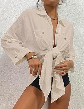 Bsubseach Womens Modern Swimsuit Cover Up Blouse Button Down Shirt Dresses Tops | Amazon (US)