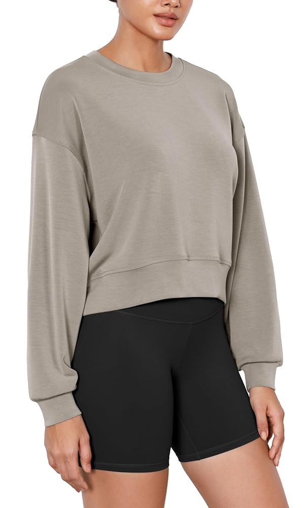 ODODOS Modal Soft Long Sleeve Cropped Sweatshirts for Women Oversized Crew Neck Pullover Crop Top | Amazon (US)