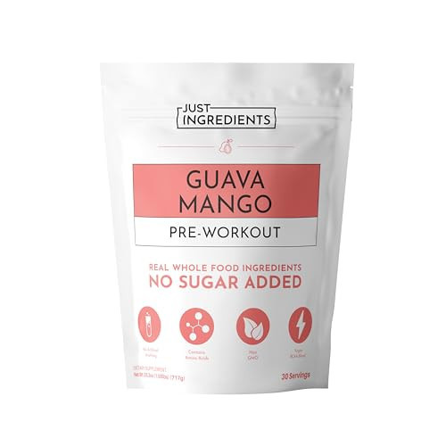 JUST INGREDIENTS Pre-Workout – Guava Mango | 30 Servings | Pre-Workout with Caffeine | BCAA Blend, Beta Alanine, Citrulline Malate, Ginseng, Maca Root, Taurine | Supports Energy, Endurance & Focus* | Amazon (US)