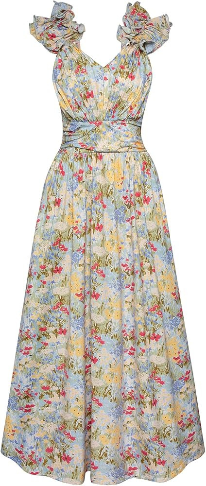 GRACE KARIN 2025 Women's Summer Floral Print Dress Sleeveless Casual Flowy Sundress A Line Ruffle... | Amazon (US)