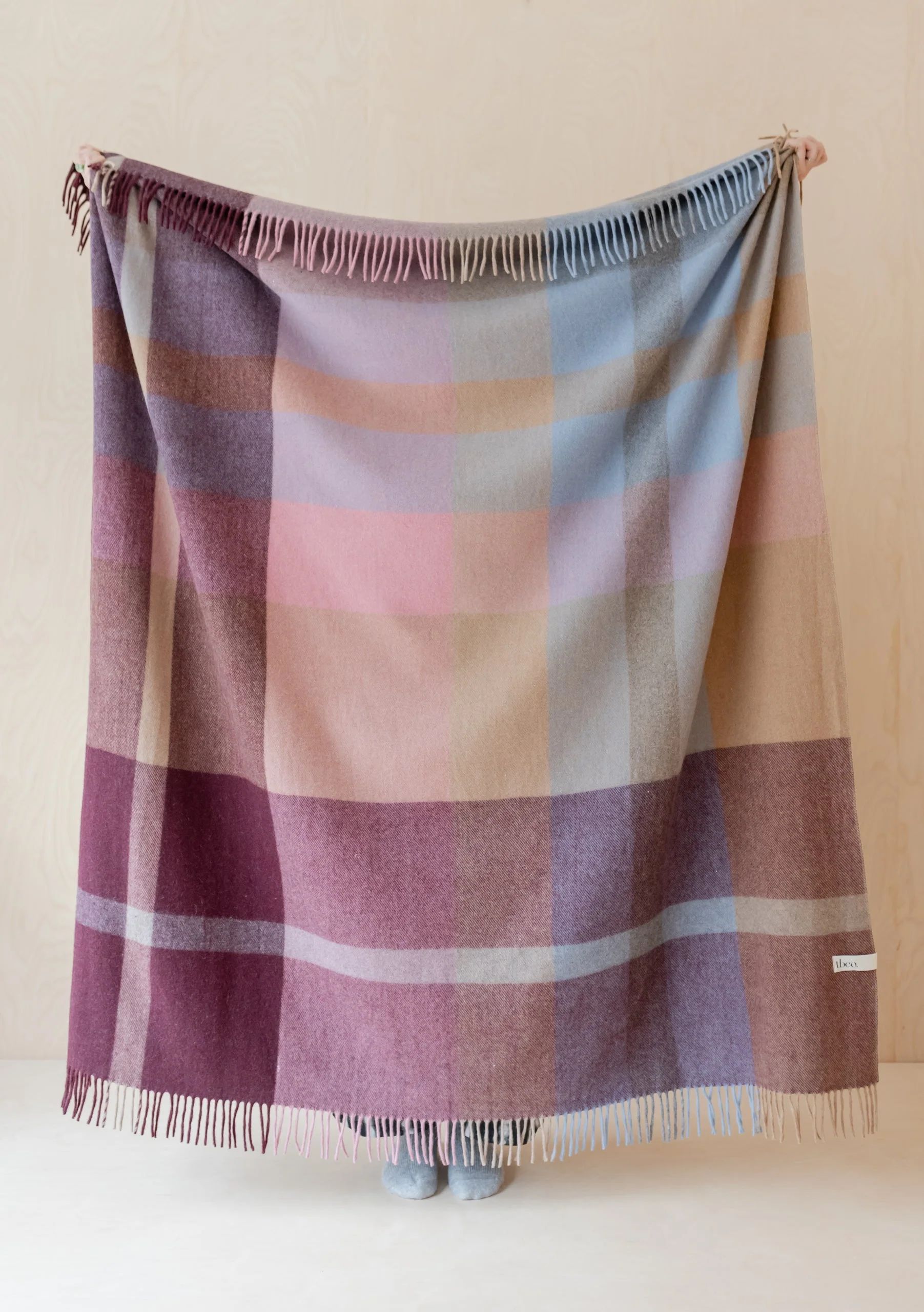 Recycled Wool Blanket in Berry Oversized Patchwork Check | The Tartan Blanket Co.