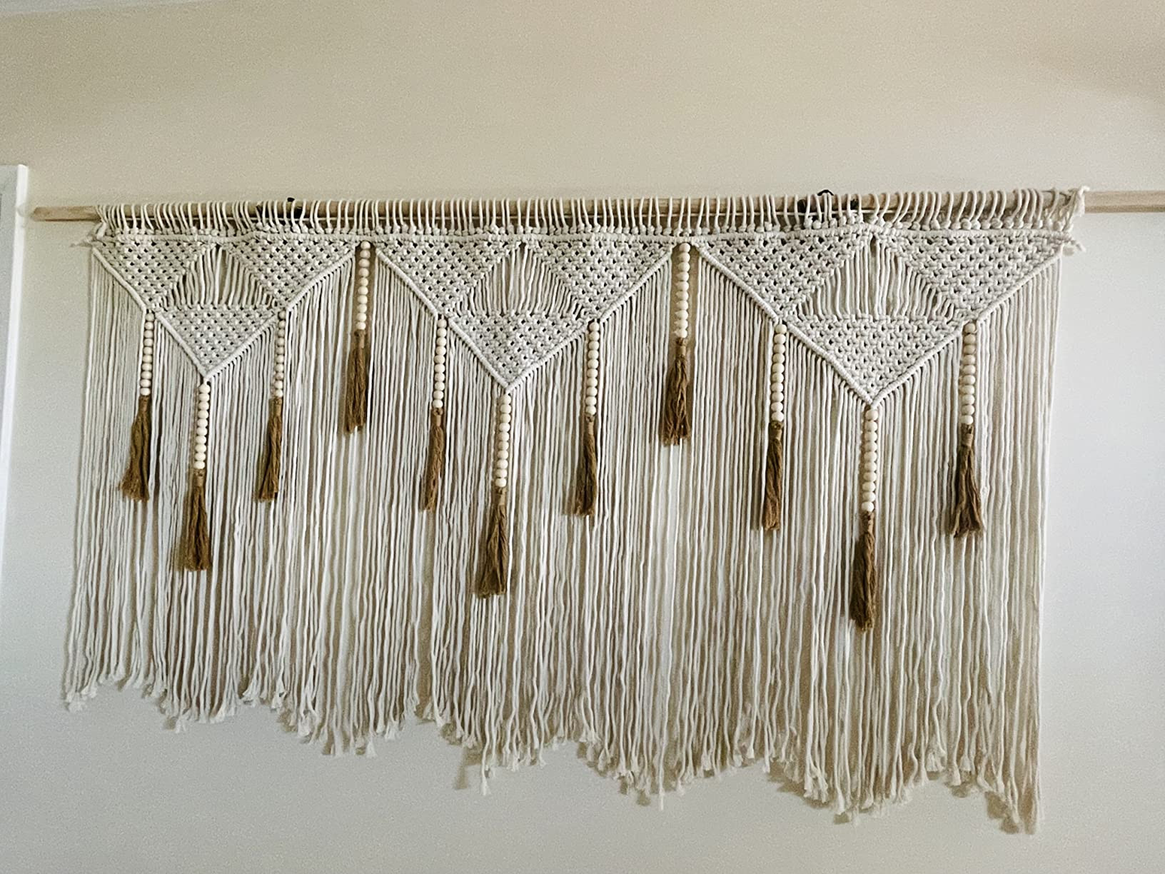 Extra Large Macrame Wall Hanging 70.8" × 39" Boho Tapestry Woven Decor- Cotton Tassel Curtain Beige Chic Bohemian Wall Art for Home Living Room Bedroom Dorm Wedding (Includes Rod) | Amazon (US)