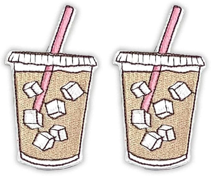 Embroidered Iced Coffee Patch, 3" x 1.75", Pink, Iron-On for Hats, Bags, Jackets, 2-Pack | Amazon (US)