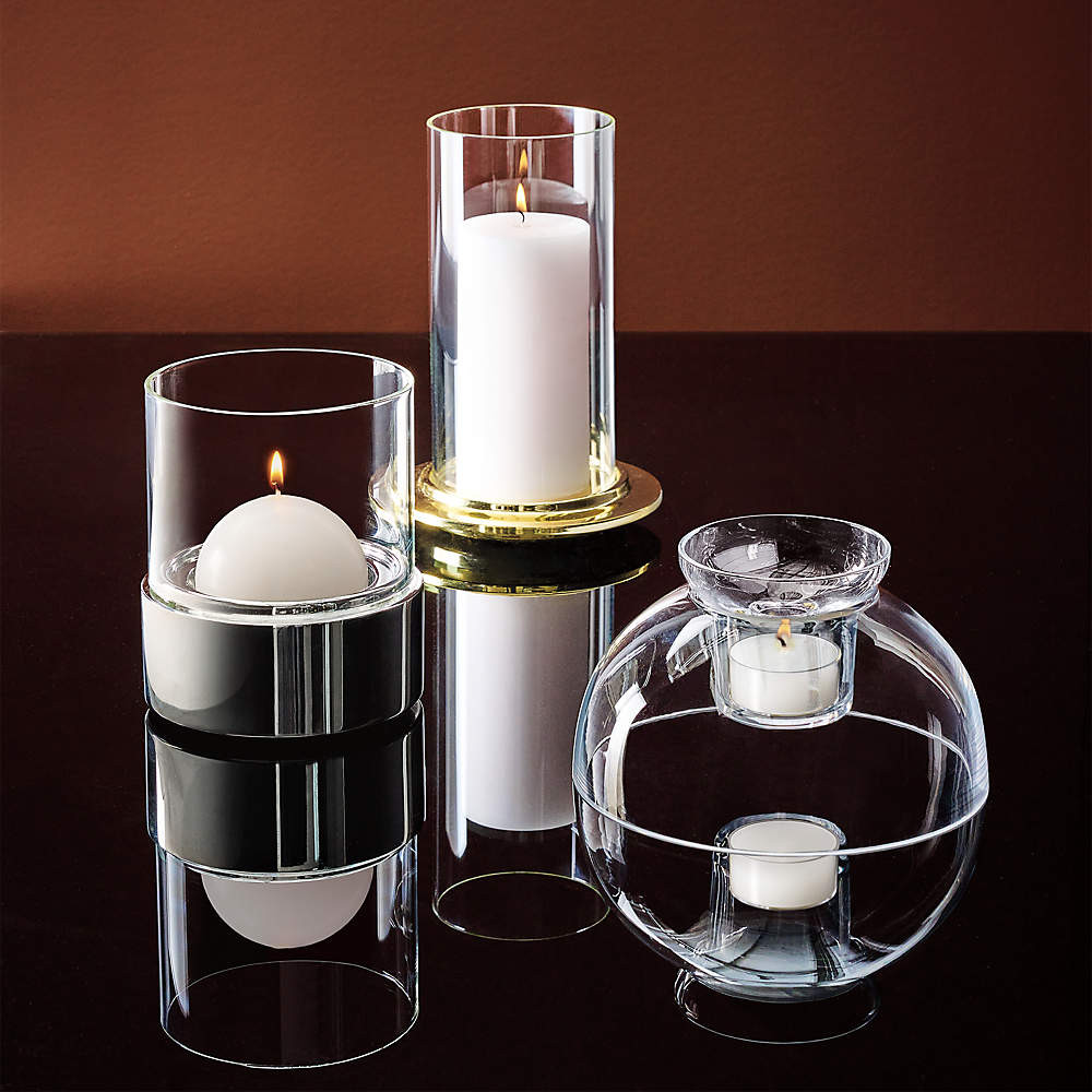 Bassa Champagne Brass and Glass Hurricane Candle Holder by Gianfranco Frattini + Reviews | CB2 | CB2