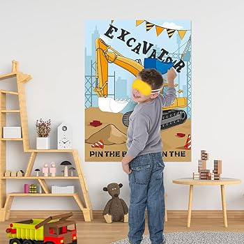 WERNNSAI Pin The Bucket on The Excavator Games - Construction Birthday Party Supplies Kids Pin th... | Amazon (US)