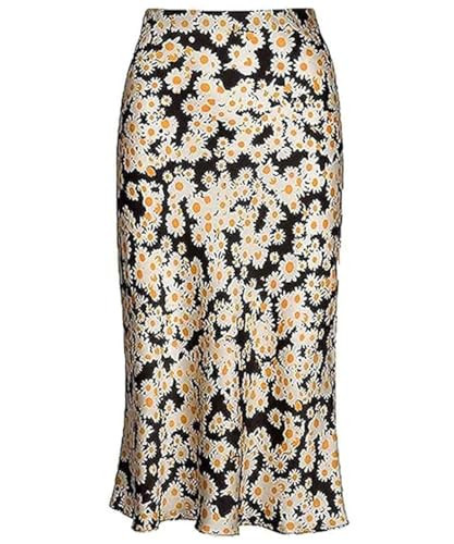 Floral Skirts for Women Midi Length Daisy Print Silk Satin Skirt Summer Casual High Waist Hidden Elastic A Line Skirt(Floral-S) | Amazon (US)