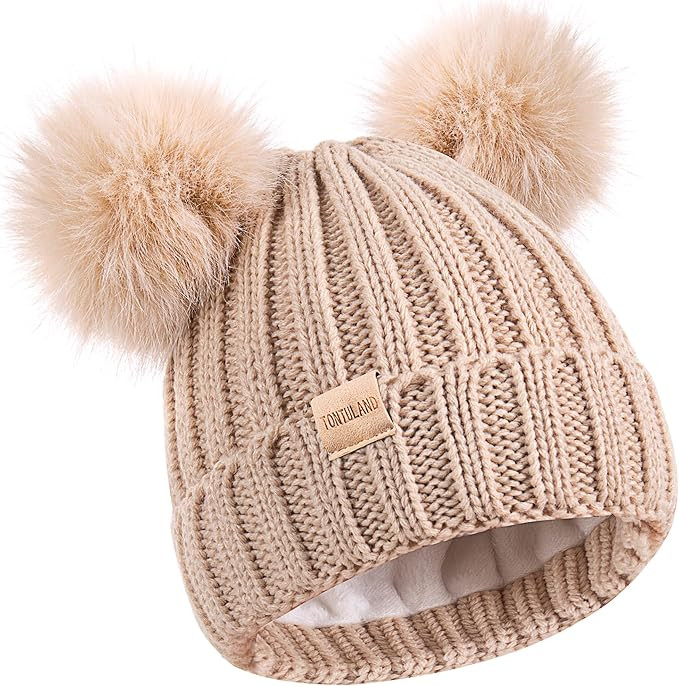 Kids Winter Beanie Hat Warm Ski Caps with Pompom Fleece Lined Children's Knit Hat for Boys Girls | Amazon (US)