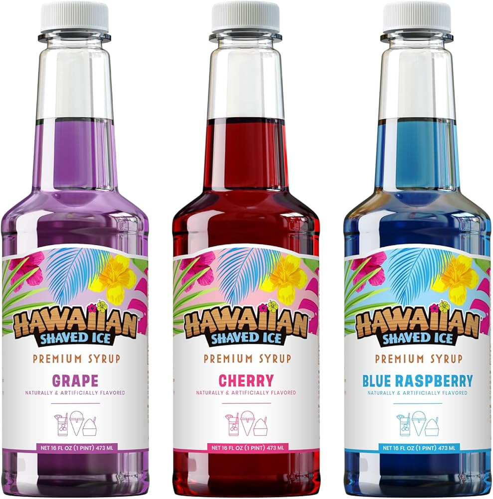Hawaiian Shaved Ice Syrup Assortment, 3 - 16oz Bottles Of The Most Popular Flavors: Cherry, Grape... | Amazon (US)