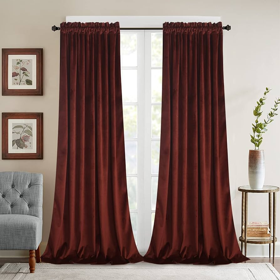 Roslynwood Burnt Ochre Velvet Curtains for Bedroom, Light Blocking Thermal Insulated Velour Drape... | Amazon (US)