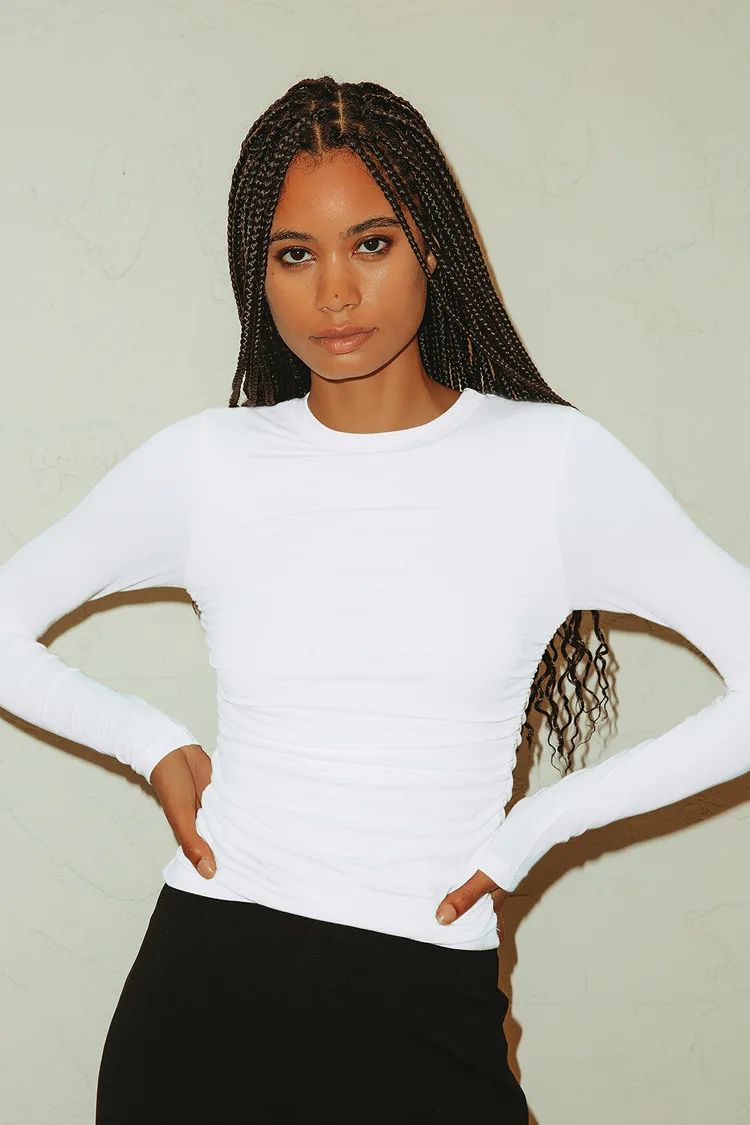 Figure it Out White Long Sleeve Ruched Top | Lulus (US)