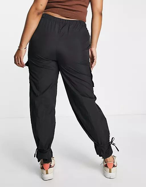 Missguided Plus cuff tie cargo pants in black | ASOS (Global)