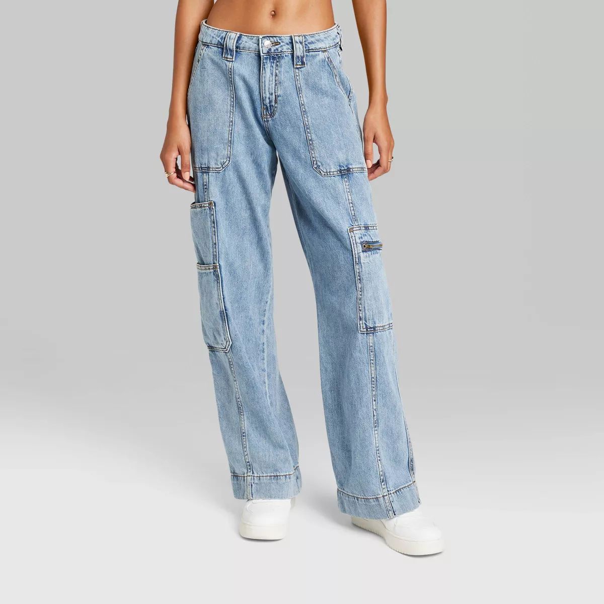 Women's High-Rise Cargo Baggy Jeans - Wild Fable™ Medium Wash | Target
