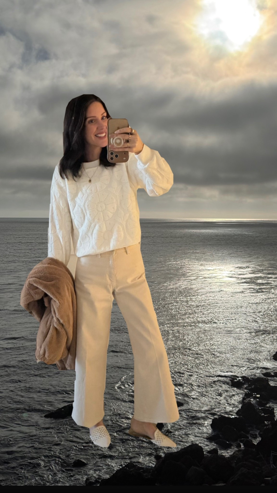 Wearing a small in the white sweater and tts 4 in the pants  

#LTKTravel #LTKootd #LTKmomlife