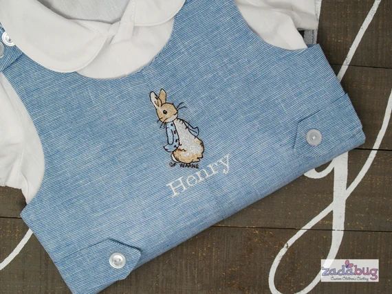 Personalized Monogrammed Classic Blue Linen/Cotton Shortalls-White Short Sleeve Shirt-First Birth... | Etsy (US)