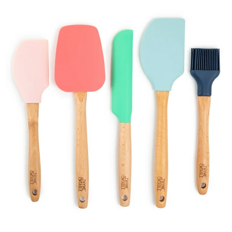 Thyme & Table Food Grade Silicone Kitchen Utensils With Beechwood Handle, 5 Piece Set - Walmart.c... | Walmart (US)