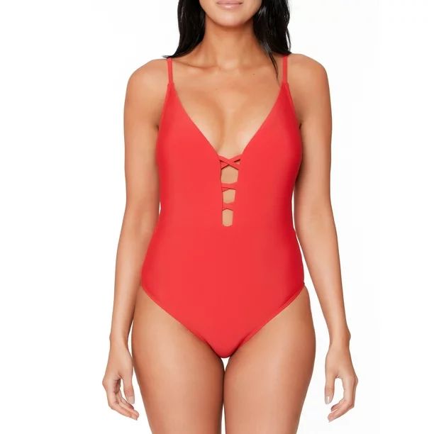 Js Jessica Simpson Womens Lace Up Plunge One Piece Swimsuit | Walmart (US)