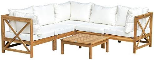 Outsunny 6-Piece Wooden Patio Sofa Sectional Set with Modular Design, Coffee Table, & 8 Pillows I... | Amazon (US)