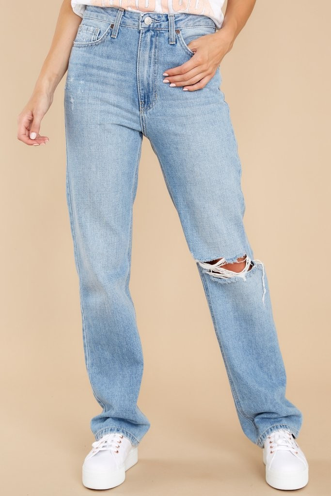 Ready For Today Light Wash Distressed Straight Jeans | Red Dress 