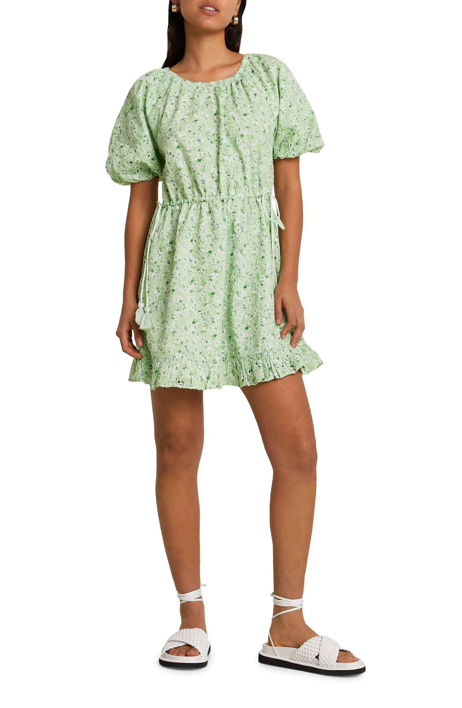 River Island Lace Broderie Puff Sleeve Cotton Dress | Nordstrom | Nordstrom