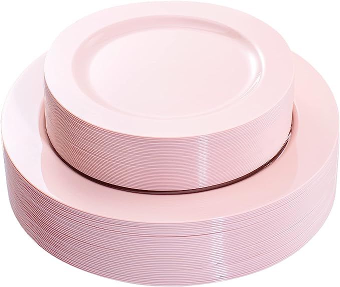 FLOWERCAT 60PCS Pink Plastic Plates - Heavy Duty Pink Dinner Plates Disposable for Party/Wedding ... | Amazon (US)