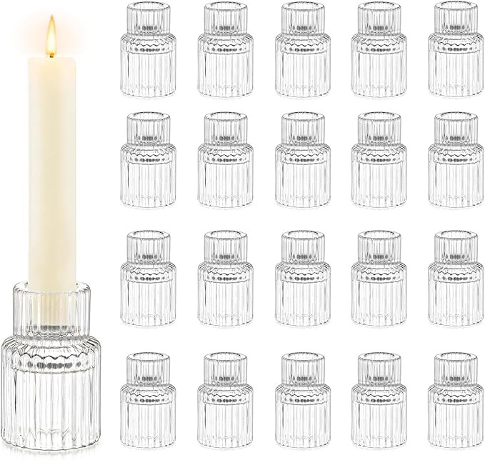 Hewory Taper Candle Holders Bulk, 20PCS Clear Glass Candlestick Holders | Amazon (US)