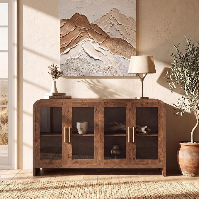 Accent Storage Cabinet with Adjustable Shelves, Coffee Bars Wooden Credenzas Console Table for Ki... | Amazon (US)
