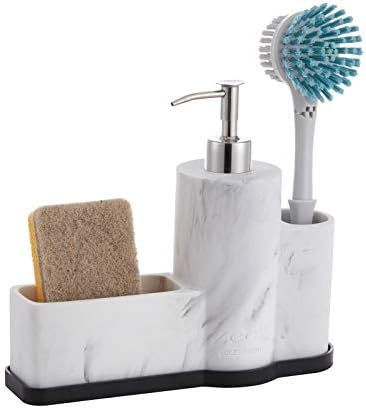zccz Soap Dispenser with Sponge Holder and Brush Holder, Marble Pattern Kitchen Dish Soap Dispenser  | Amazon (US)