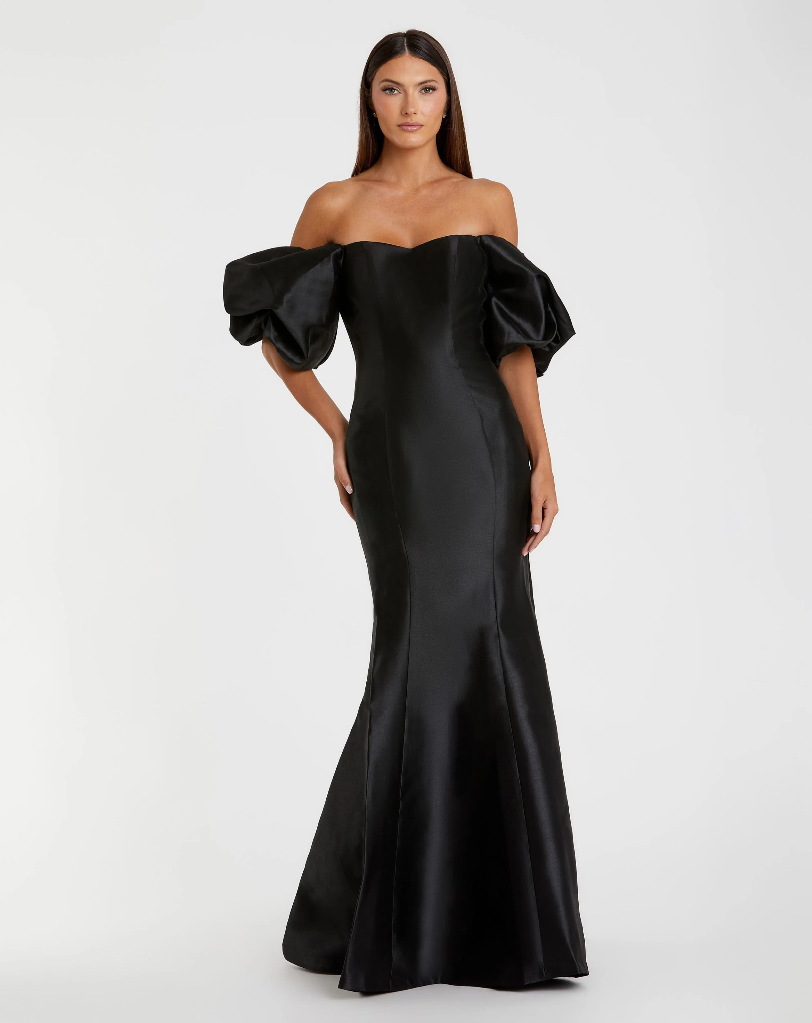 Black Sweetheart Off The Shoulder Puff Sleeve Gown | Mac Duggal