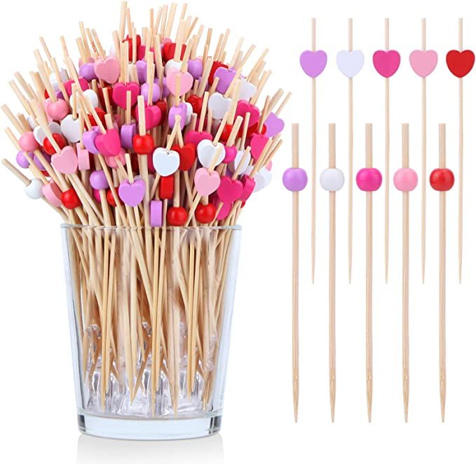 400 Counts Valentine's Day Cocktail Picks Heart Toothpicks Bamboo Appetizers Picks Red White Pink... | Amazon (US)